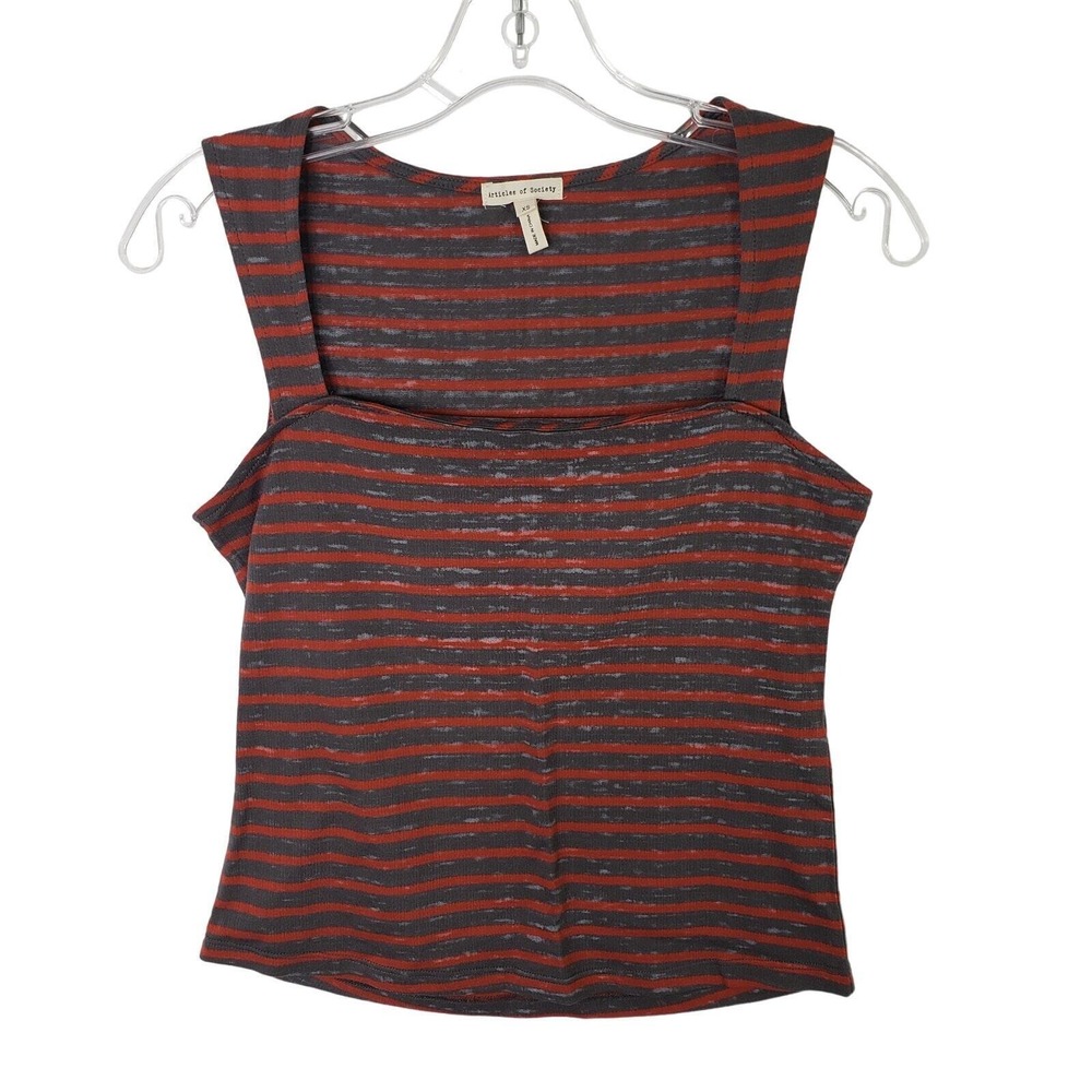 Articles of Society Womens XS Tank Top Brown Red Stripe Square Neck Sleeveless